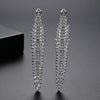 Long Leaf Geometric Copper Zircon Drop Earrings For Women With Electroplated Finish And Statement Fashion Design