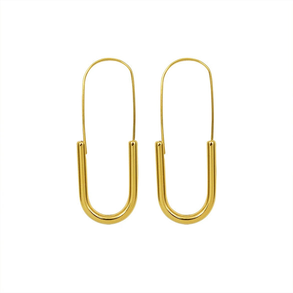 Long Pin Ear Hanging Earrings Titanium Steel 18K True Gold Color Electroplated Geometric Style