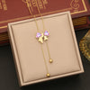 Long Tassel Bow Fashion Stainless Steel Necklace With Electroplating And Snake Bone Chain