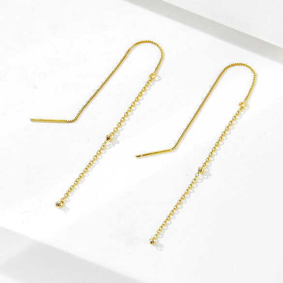 Long Tassel Round Bead Earrings In S925 Sterling Silver With Geometric Design For Women