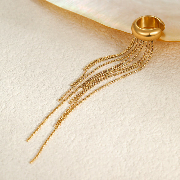 Long Tassel Stainless Steel 18K Gold Plated Ear Bone Clip Earrings Geometric Style For Women