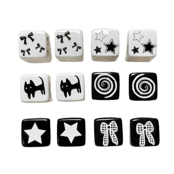 Loose Beads Acrylic Black And White Simple Cat Star Bow Square Line Geometric Diy Handmade Beading Material For Bracelet Necklace