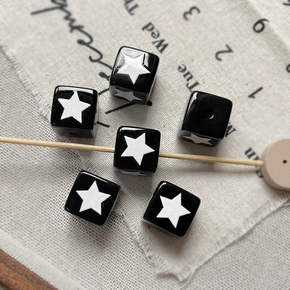 Loose Beads Acrylic Black And White Simple Cat Star Bow Square Line Geometric Diy Handmade Beading Material For Bracelet Necklace