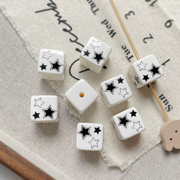 Loose Beads Acrylic Black And White Simple Cat Star Bow Square Line Geometric Diy Handmade Beading Material For Bracelet Necklace