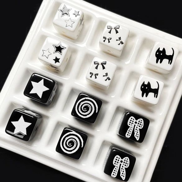Loose Beads Acrylic Black And White Simple Cat Star Bow Square Line Geometric Diy Handmade Beading Material For Bracelet Necklace