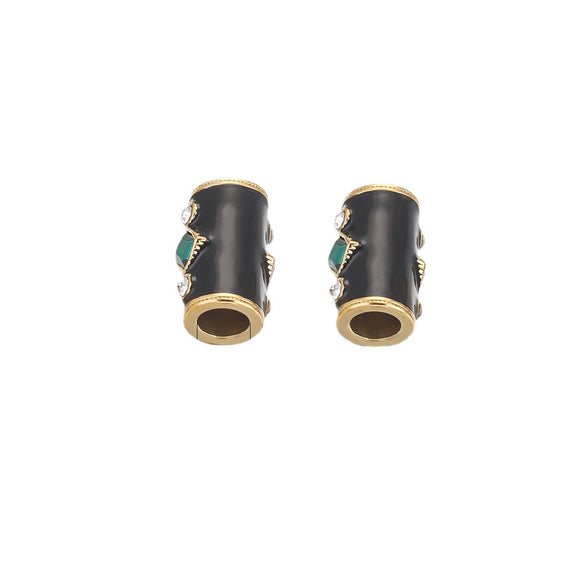 Loose Beads Stainless Steel Natural Stone Doublesided Enamel Oil Eye 18K Gold Vacuum Plated Eight Eyes Drum Beads