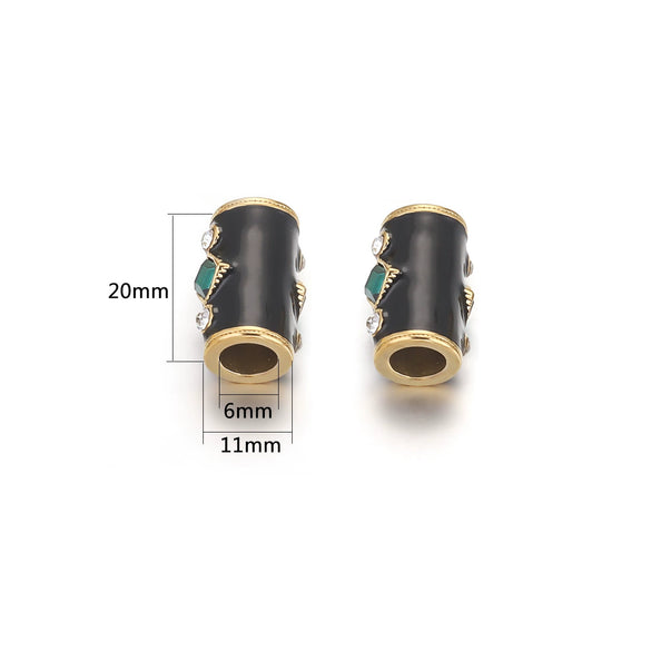 Loose Beads Stainless Steel Natural Stone Doublesided Enamel Oil Eye 18K Gold Vacuum Plated Eight Eyes Drum Beads