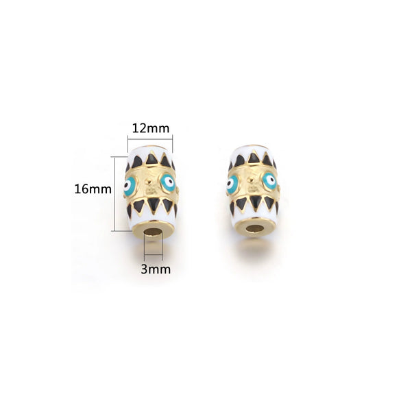 Loose Beads Stainless Steel Natural Stone Doublesided Enamel Oil Eye 18K Gold Vacuum Plated Eight Eyes Drum Beads
