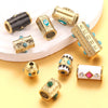 Loose Beads Stainless Steel Natural Stone Doublesided Enamel Oil Eye 18K Gold Vacuum Plated Eight Eyes Drum Beads