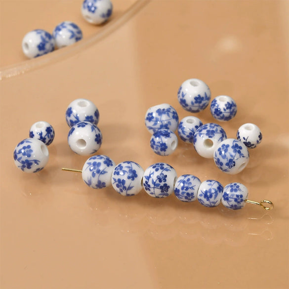 Loose Ceramic Soft Pottery Round Beads With Flower Pattern For Diy Handmade Jewelry Printing Process