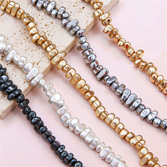 Loose Handmade Diy Black Stone Beads For Bracelet Necklace Ear Accessories Irregular Shaped Electroplated
