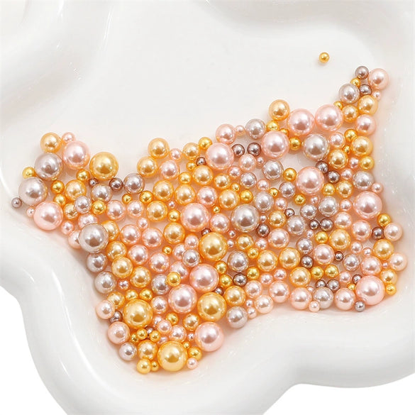 Loose Round Beads For Diy Abs Non Porous Plastic Beads With Pearl Plating For Clothing And Cosmetic Box Accessories Decoration Materials Geometric Style