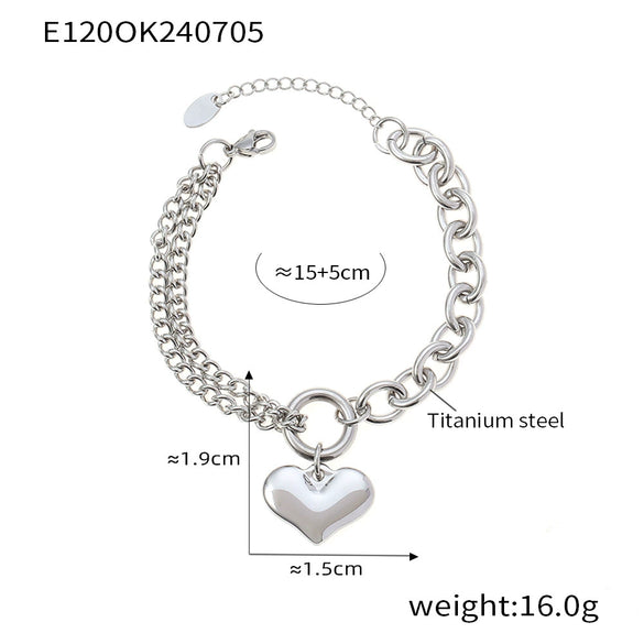 Love Almond Heart Shaped Thick Chain Girl Bracelet In Titanium Steel With Gold Inlaid Design