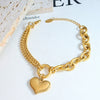Love Almond Heart Shaped Thick Chain Girl Bracelet In Titanium Steel With Gold Inlaid Design