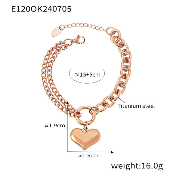 Love Almond Heart Shaped Thick Chain Girl Bracelet In Titanium Steel With Gold Inlaid Design