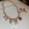 Love Bow Heart Shape Imitation Pearl Necklace Set With Diamonds For Women