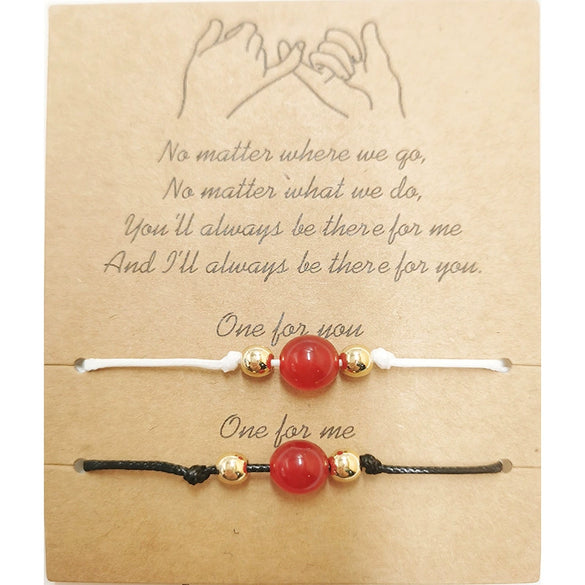 Love Bracelet For Couples Red Agate Woven Volcanic Stone Handmade Hand Rope Geometric Twopiece Set