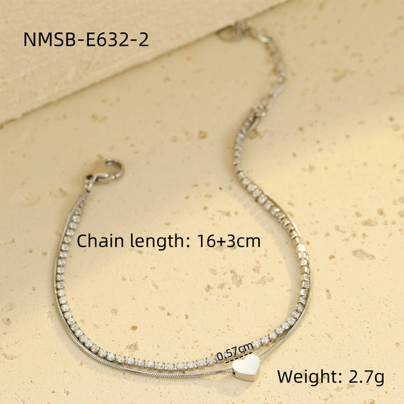 Love Couple Bracelets Stainless Steel Peach Heart Zircon Jewelry Electroplating Fashion Style