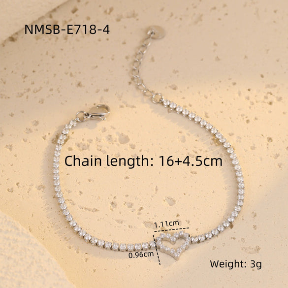 Love Couple Bracelets Stainless Steel Peach Heart Zircon Jewelry Electroplating Fashion Style