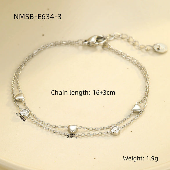 Love Couple Bracelets Stainless Steel Peach Heart Zircon Jewelry Electroplating Fashion Style