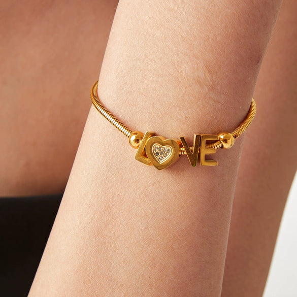Love Diamond Letter Love Bracelet Stainless Steel 18K Gold Plated For Women