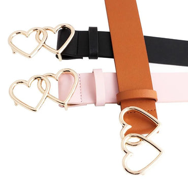 Love Double Loop Buckle Belt Female Fashion Wild Lady Student Decoration Jeans Casual Pants Belt