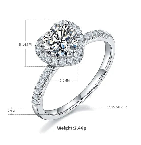 Love Heart-Shaped Ring S925 Silver Exquisite Ring Does Not Fade Four Colors Available Internet Celebrity