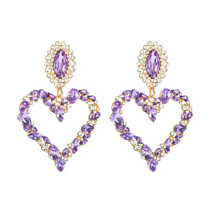 Love Love-shaped Alloy Inlaid Rhinestone Exaggerated Earrings