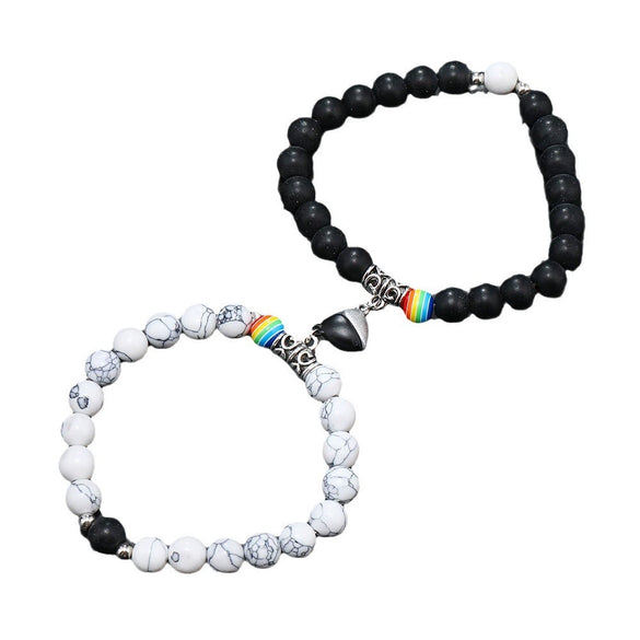 Love Magnetic Attraction Elastic Bracelet Handmade Glass Glaze Heart Pattern Lovers Accessories