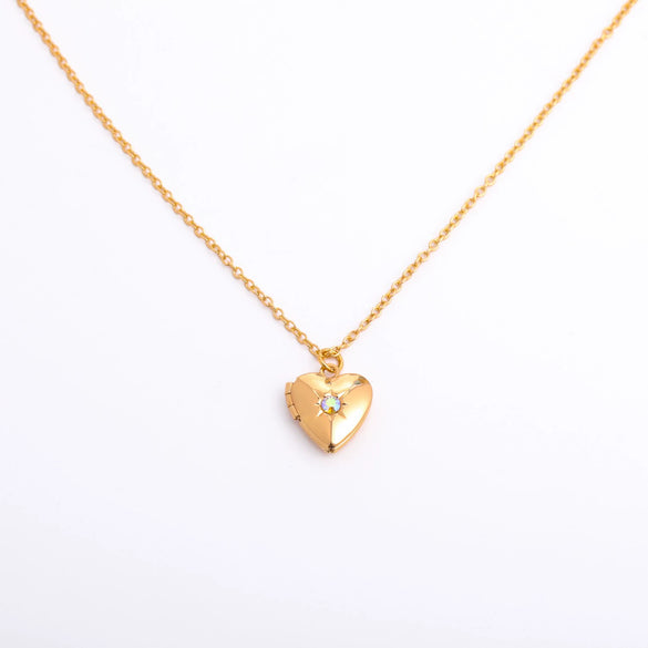 Love Opening And Closing Heartshaped Photo Album Necklace For Women Retro Style Copper And Titanium Steel Material Diamond Design
