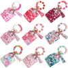Love Pattern Pu Material Valentine's Day Wooden Bead Keychain And Bracelet