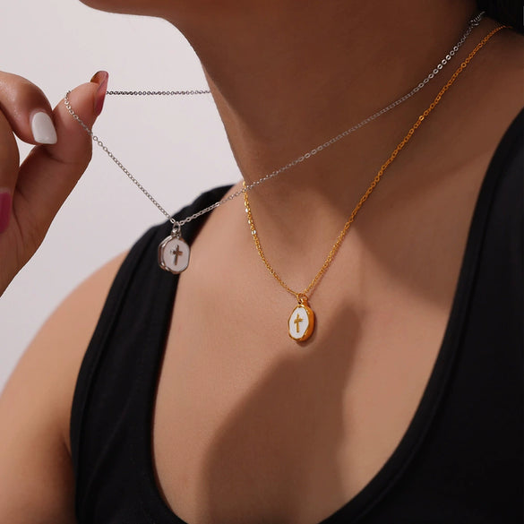 Love Pendant Jewelry 316L Stainless Steel Gold Plated Geometric Cross Drop Design Necklace