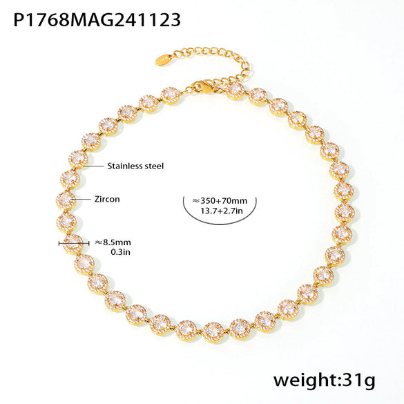 Love Sparkling Zircon Stitching Stainless Steel Jewelry Necklace Bracelet Set For Women With Electroplating Treatment