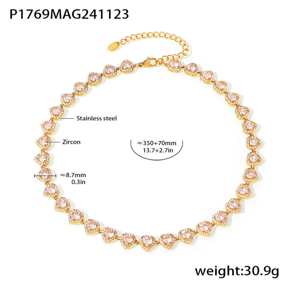 Love Sparkling Zircon Stitching Stainless Steel Jewelry Necklace Bracelet Set For Women With Electroplating Treatment