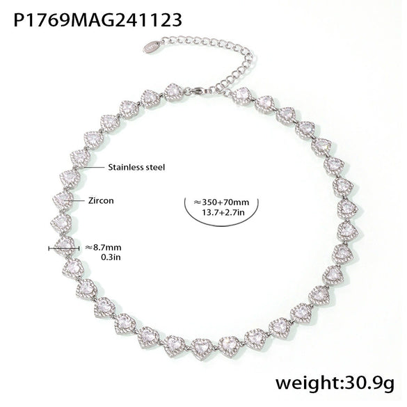 Love Sparkling Zircon Stitching Stainless Steel Jewelry Necklace Bracelet Set For Women With Electroplating Treatment