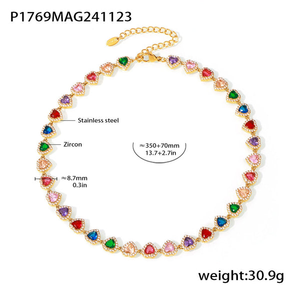 Love Sparkling Zircon Stitching Stainless Steel Jewelry Necklace Bracelet Set For Women With Electroplating Treatment