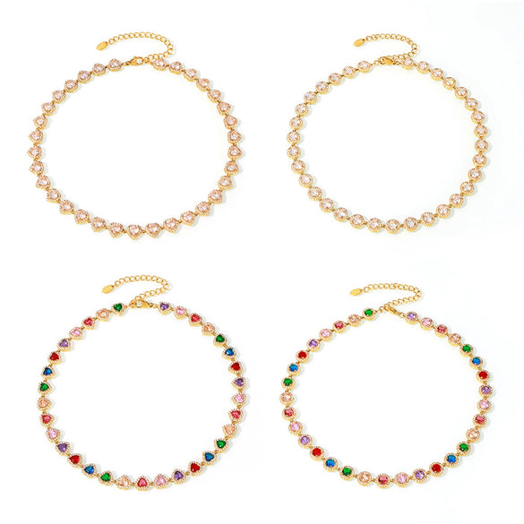 Love Sparkling Zircon Stitching Stainless Steel Jewelry Necklace Bracelet Set For Women With Electroplating Treatment