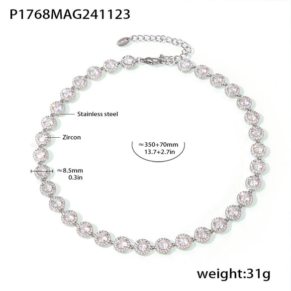Love Sparkling Zircon Stitching Stainless Steel Jewelry Necklace Bracelet Set For Women With Electroplating Treatment