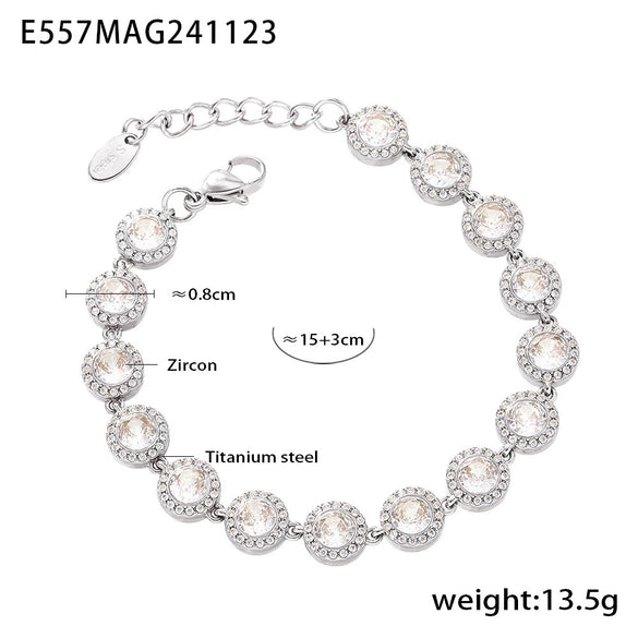 Love Sparkling Zircon Stitching Stainless Steel Jewelry Necklace Bracelet Set For Women With Electroplating Treatment