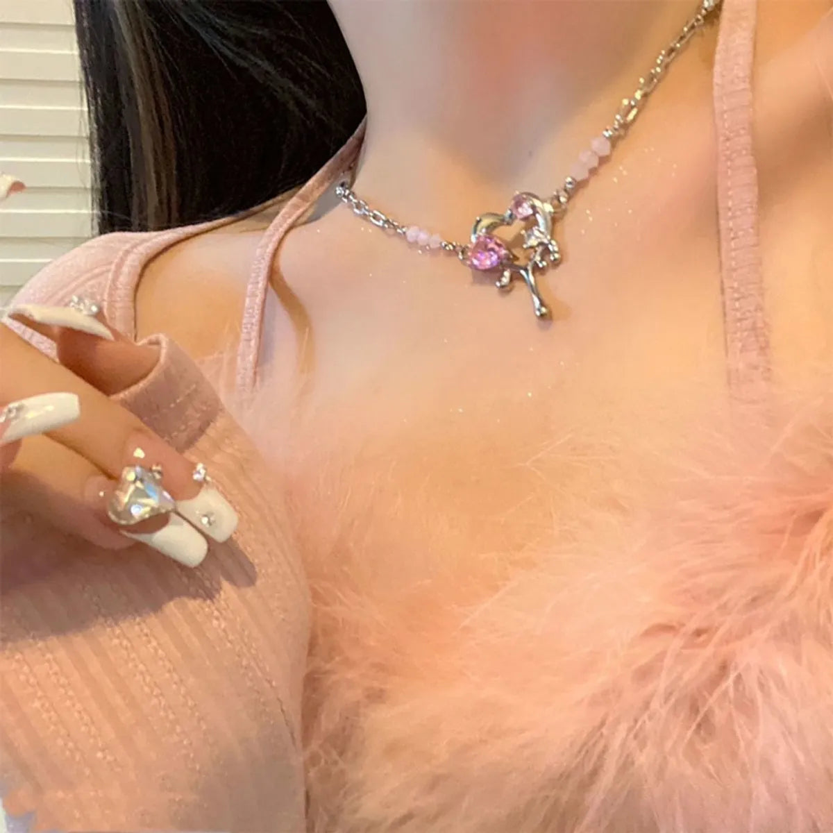 Love Stitching Pearl Japanese And Korean Necklace Design High-Grade Light Luxury Niche Clavicle Chain  New Women'S Necklace