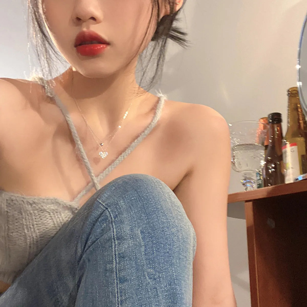 Love Stitching Pearl Japanese And Korean Necklace Design High-Grade Light Luxury Niche Clavicle Chain  New Women'S Necklace