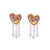 Love Tassel Pearl Long Earrings For Women Geometric Style Stainless Steel 18K Vacuum Plated In Furnace