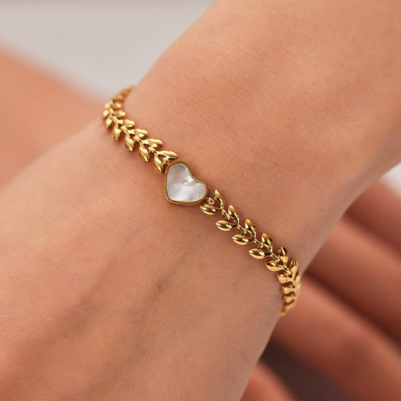 Love White Shell Women's Geometric Stainless Steel 18K Gold Vacuum Plated Bracelet