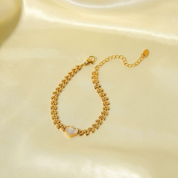 Love White Shell Women's Geometric Stainless Steel 18K Gold Vacuum Plated Bracelet