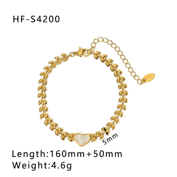 Love White Shell Women's Geometric Stainless Steel 18K Gold Vacuum Plated Bracelet