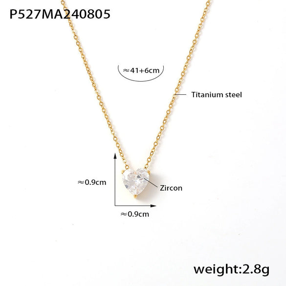 Love Zircon Pendant Stacked With Clavicle Chain For Women Titanium Steel Geometric Light Luxury 18K Gold Plated