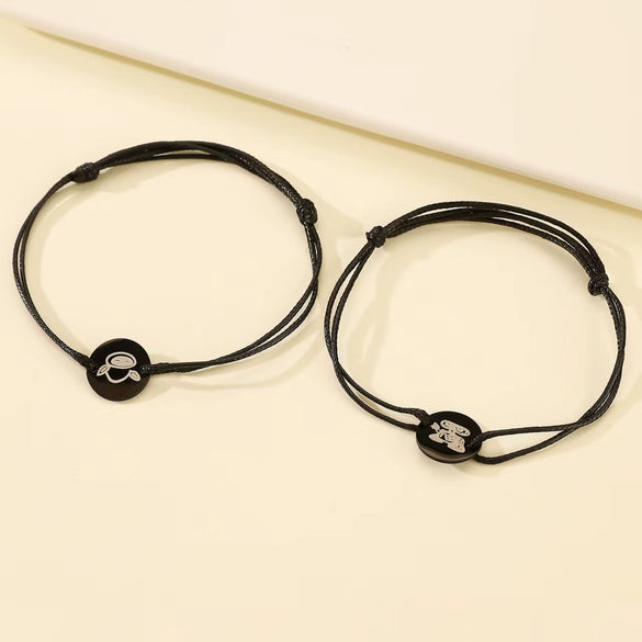Lovers Time Sun And Moon Gemstone Braided Bracelet Paint Process Cord Material Couple Style