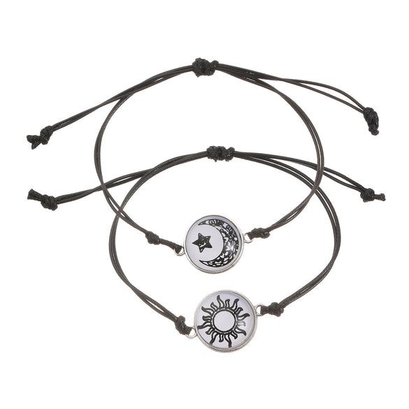Lovers Time Sun And Moon Gemstone Braided Bracelet Paint Process Cord Material Couple Style