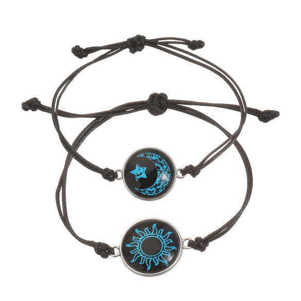 Lovers Time Sun And Moon Gemstone Braided Bracelet Paint Process Cord Material Couple Style