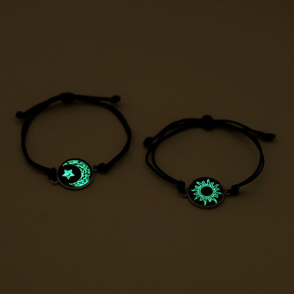 Lovers Time Sun And Moon Gemstone Braided Bracelet Paint Process Cord Material Couple Style